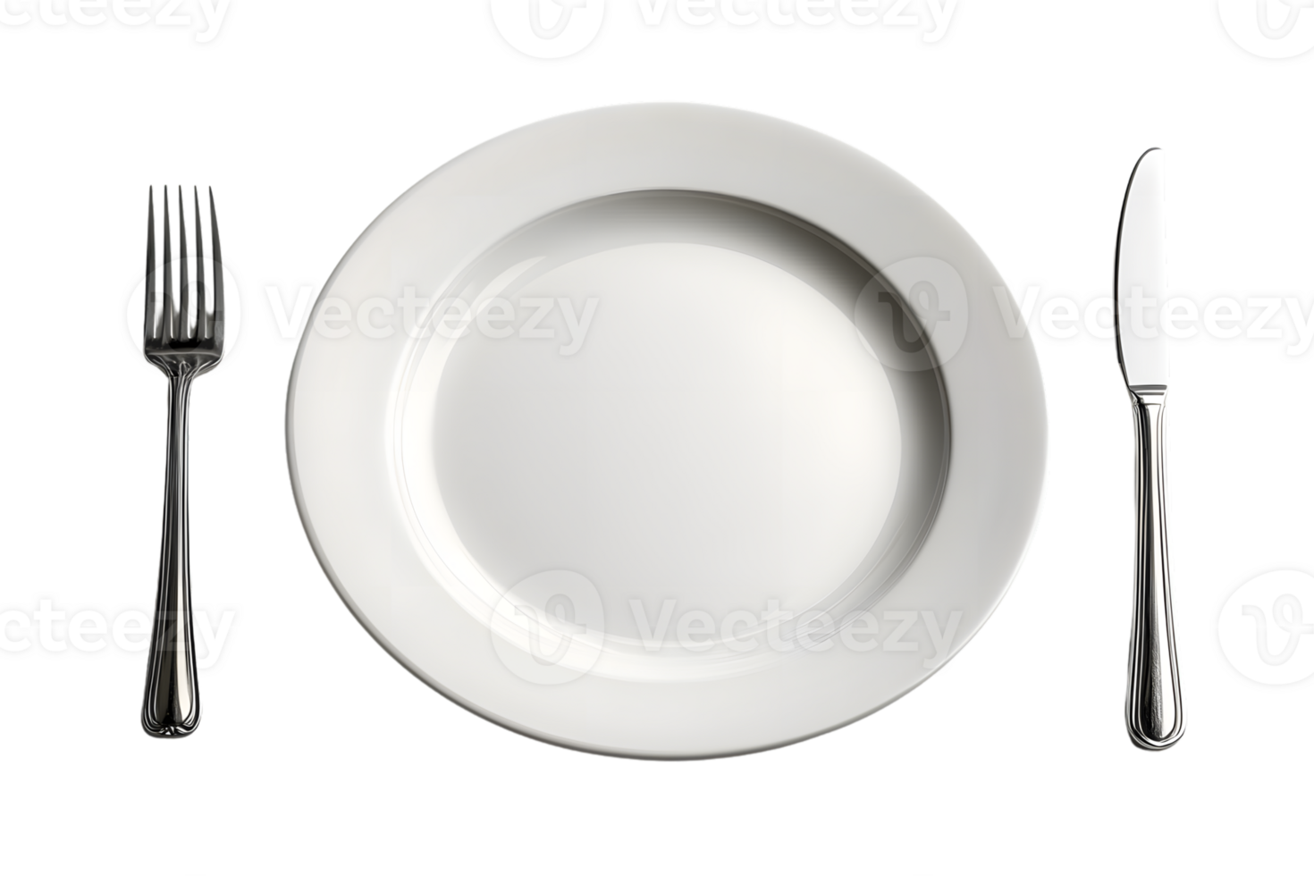 Elegant Table Setting with White Plate Fork and Knife on Black Background png
