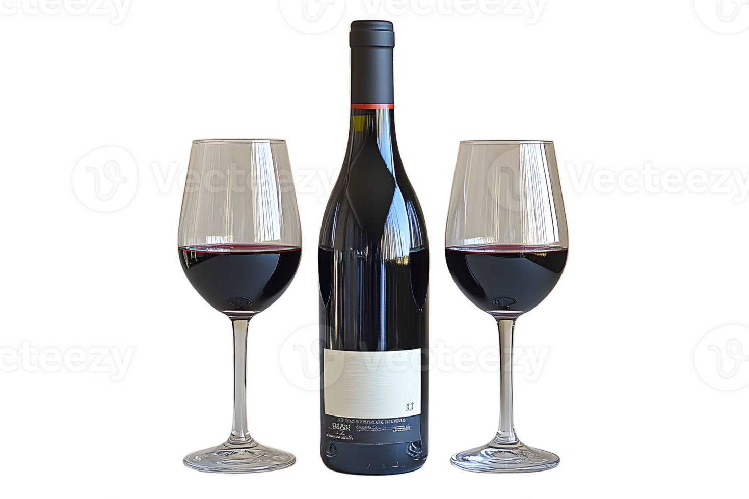 Elegant Wine Presentation Two Glasses and a Bottle on Black Background png