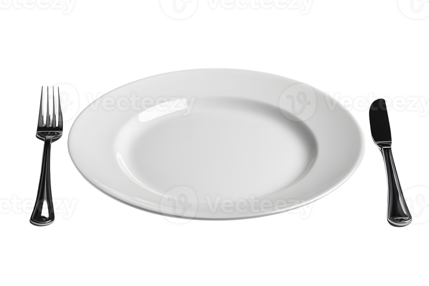Empty White Plate with Fork and Knife on Black Background Tableware Dining Setup Food Prese png
