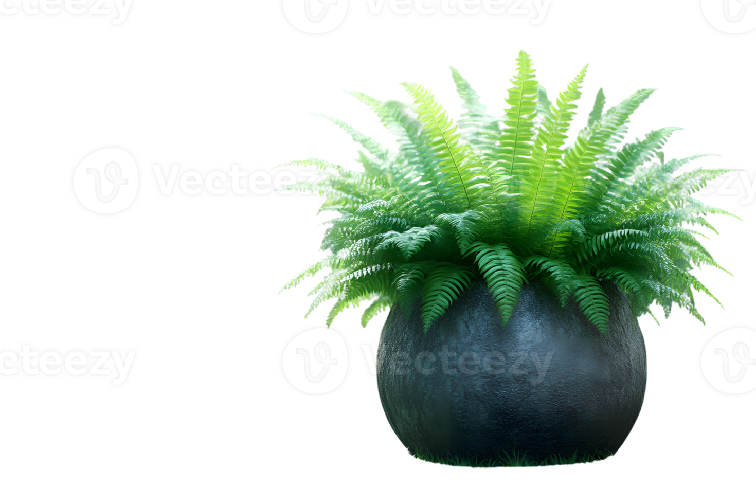 Lush Green Fern in a Modern Spherical Planter Ideal for Home Decor and Botanical Themes png