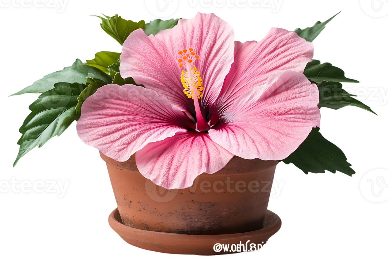 Pink Hibiscus Flower in Terracotta Pot Botanical Photography Closeup Bloom png