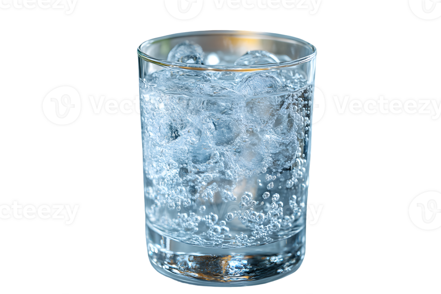 Refreshing Glass of Iced Water with Bubbles Perfect for Hydration Beverages and Cool Drinks png