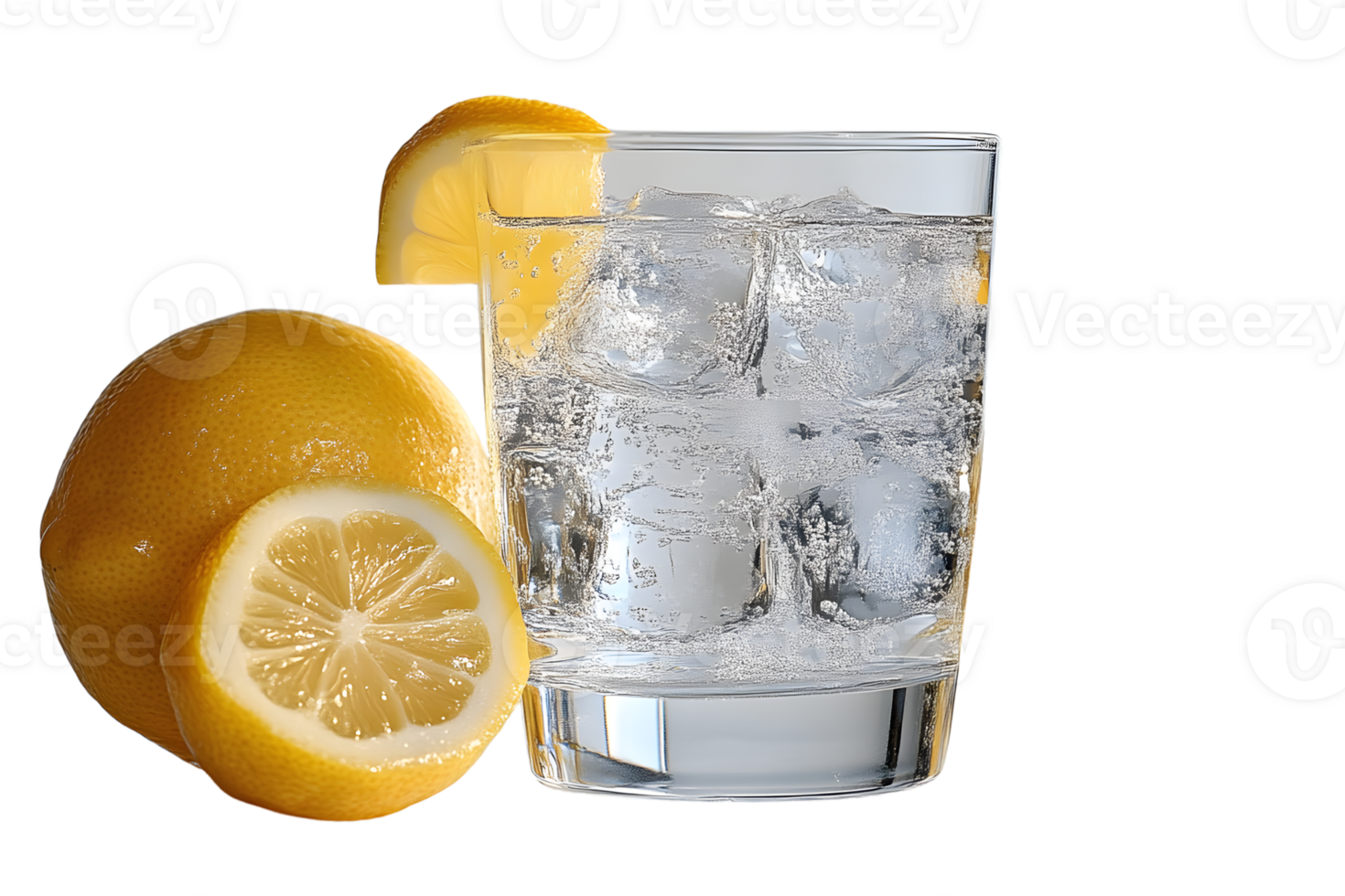 Refreshing Sparkling Water with Lemon Slice and Fruit png
