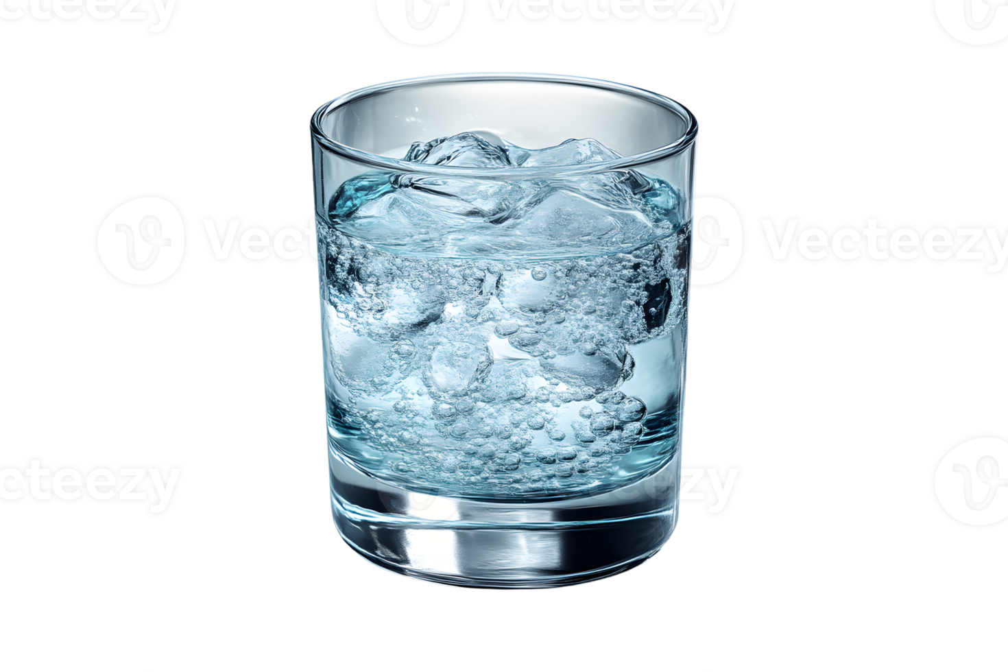 Refreshing Sparkling Water in Glass with Ice Cubes png
