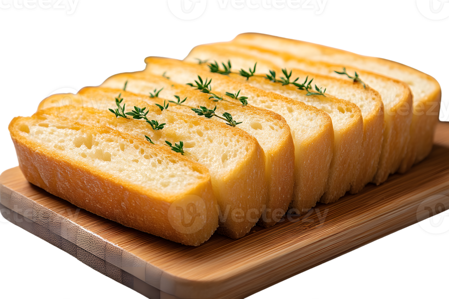 Sliced Bread with Herbs on Wooden Board CloseUp Food Photography png