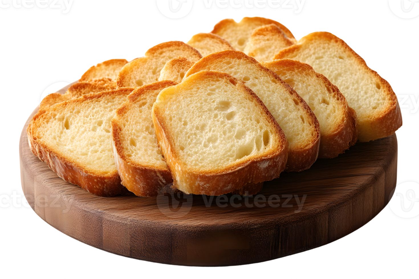 Slices of toasted bread on a wooden board png