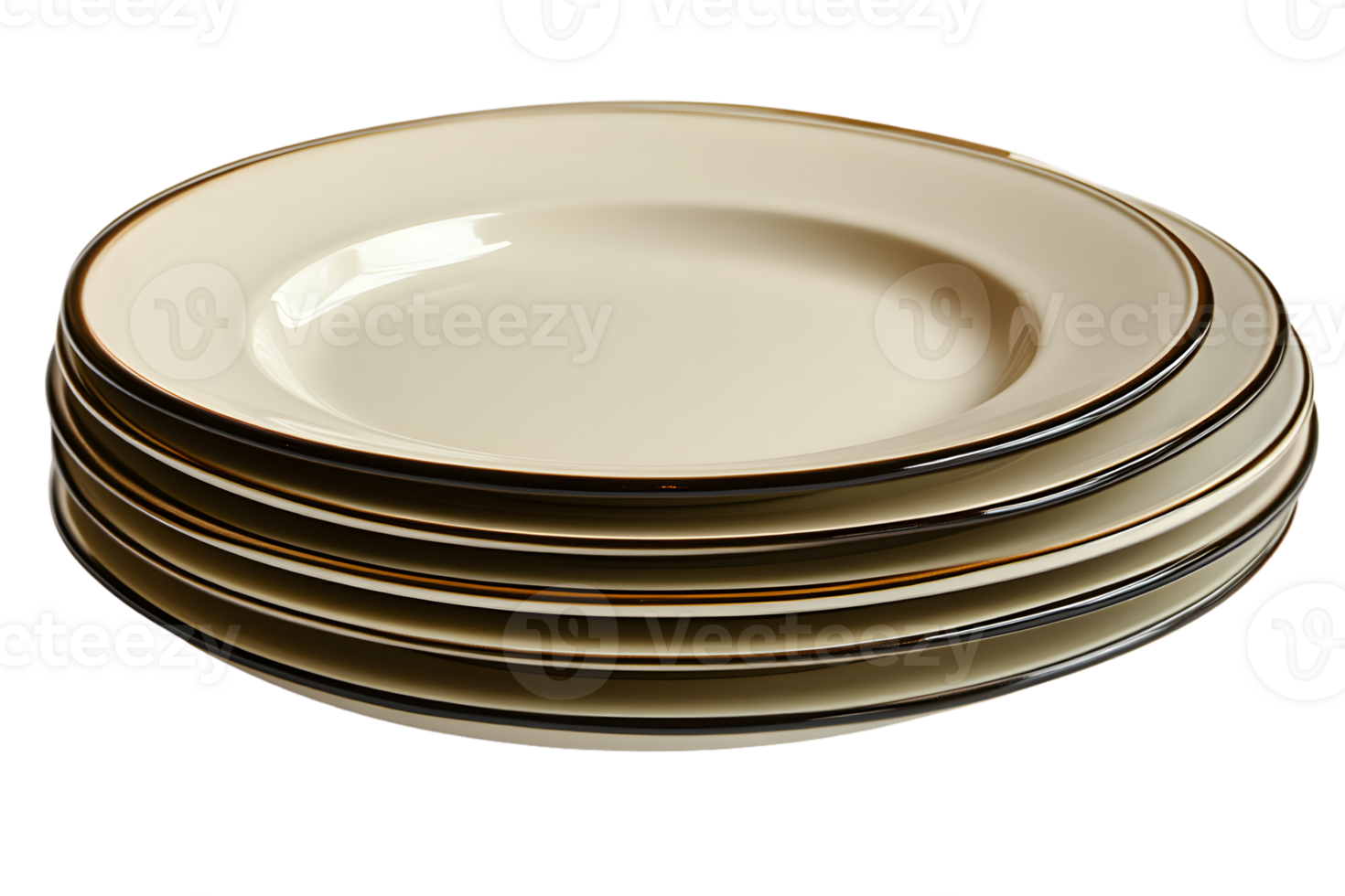 Stack of Elegant Ceramic Plates with Gold Rim for Dining and Decor png