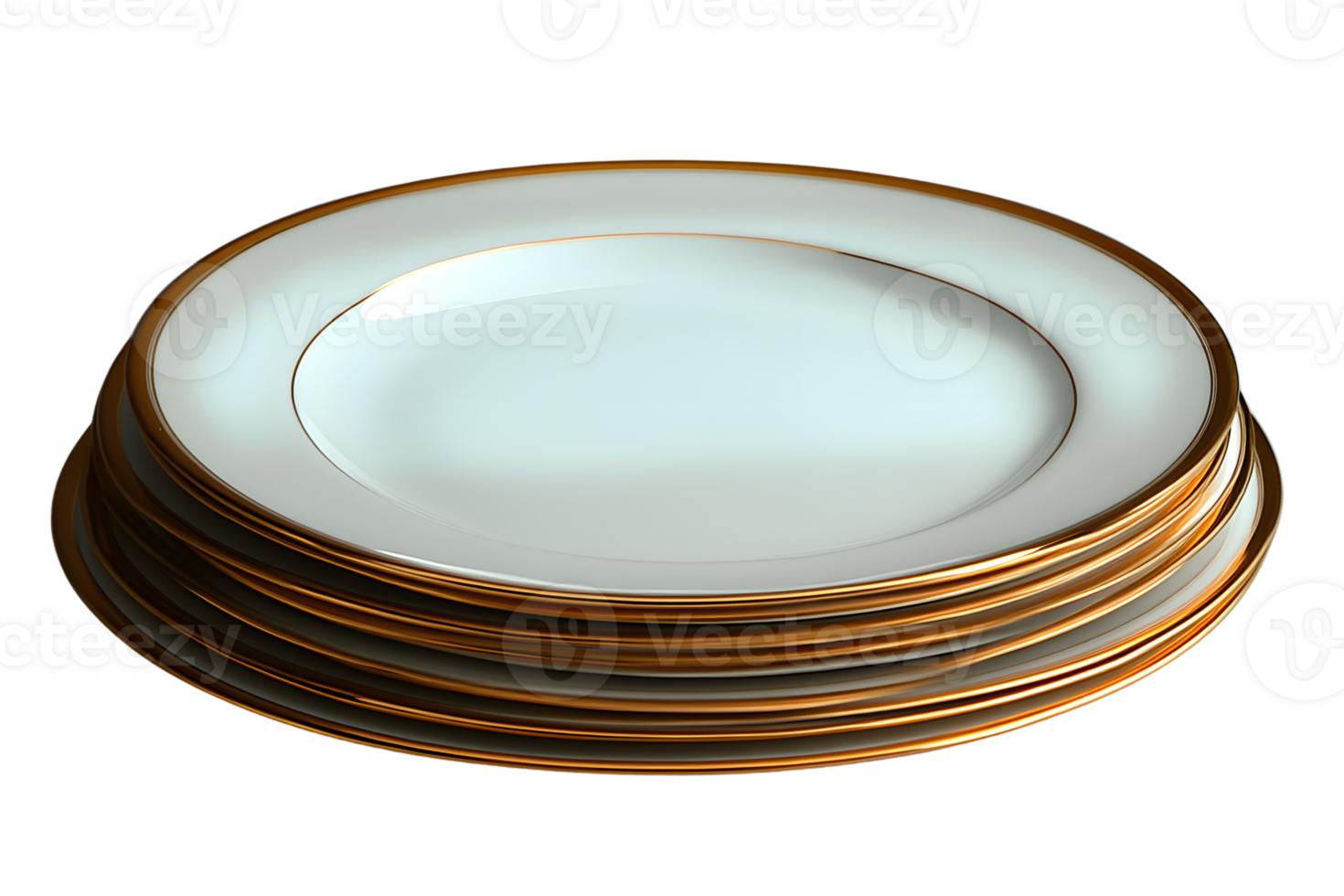 Stack of Elegant White Plates with Gold Trim for Dining and Decor png