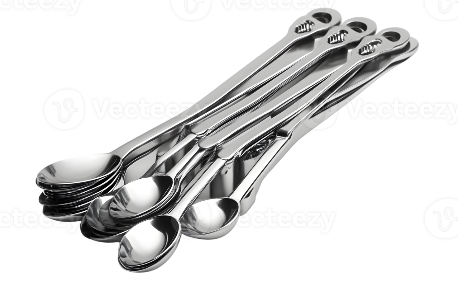 Stacked Stainless Steel Spoons on Black Background for Culinary and Dining Needs png