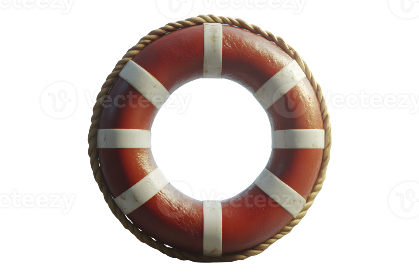 Lifebuoy Ring Red and White Safety Equipment with Rope Detailing for Nautical and Rescue Theme png