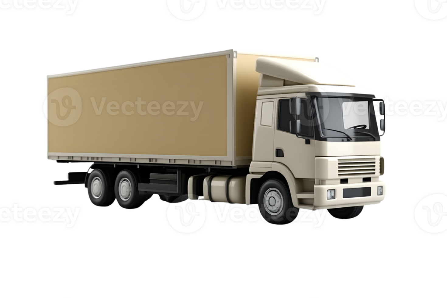 A beige delivery truck on a black background ideal for logistics and transportation concepts png
