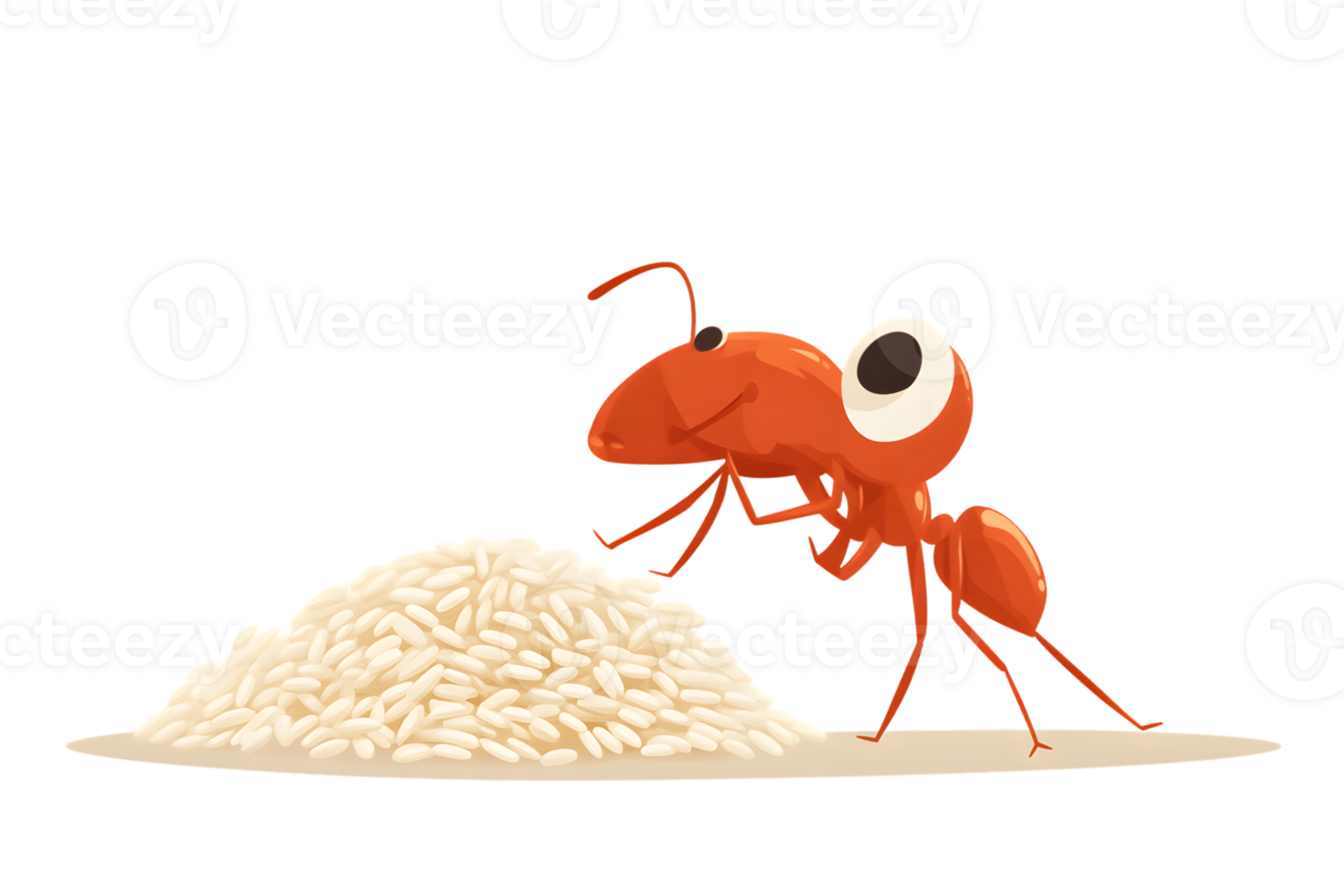 A cartoon ant pushing a pile of grains perfect for themes on teamwork effort and food storag png