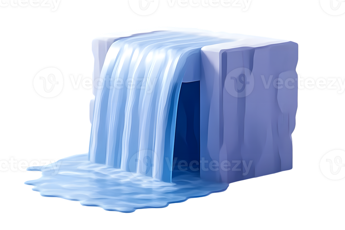 A cascading waterfall flowing from a cubic structure perfect for nature and design elements png