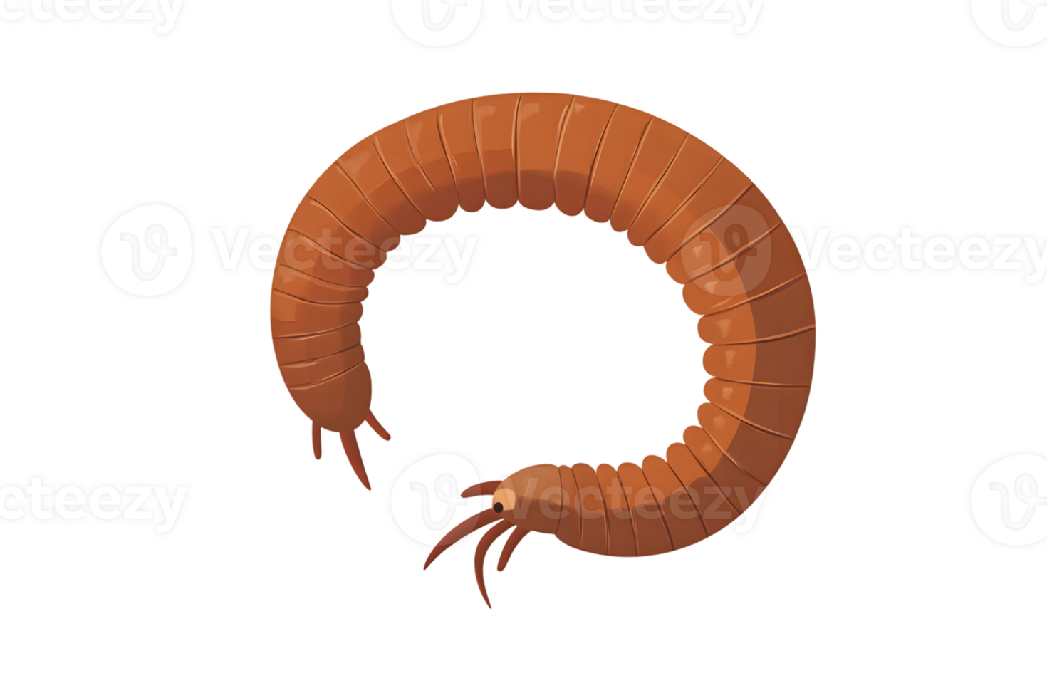 A detailed illustration of a coiled arthropod with segmented body and multiple legs ideal for png