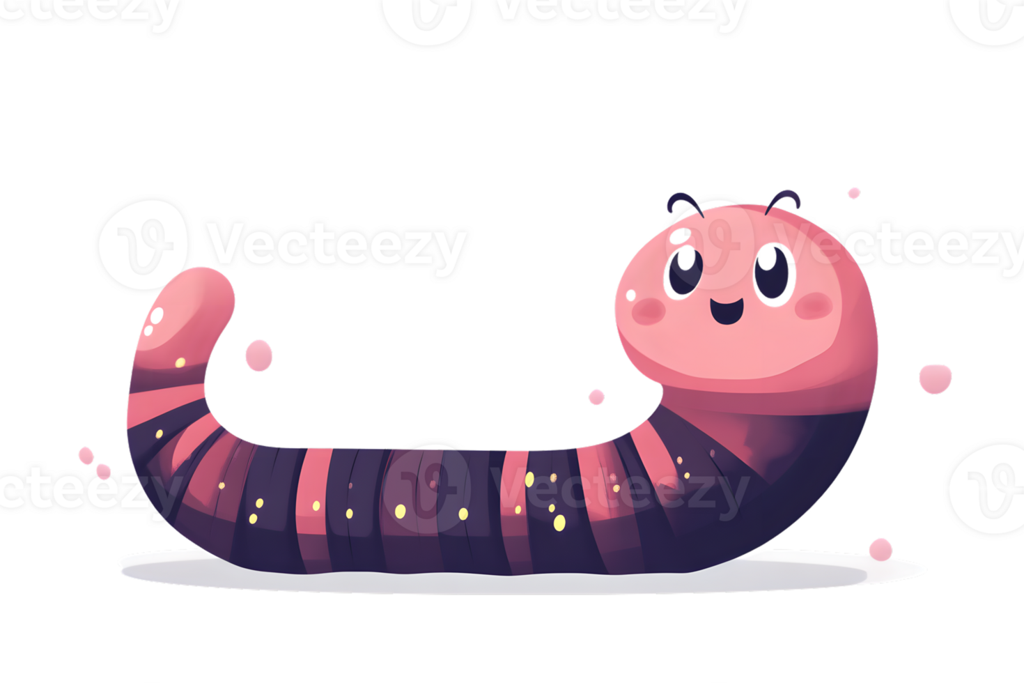 A cute pink caterpillar with a happy expression perfect for childrens content and educational png