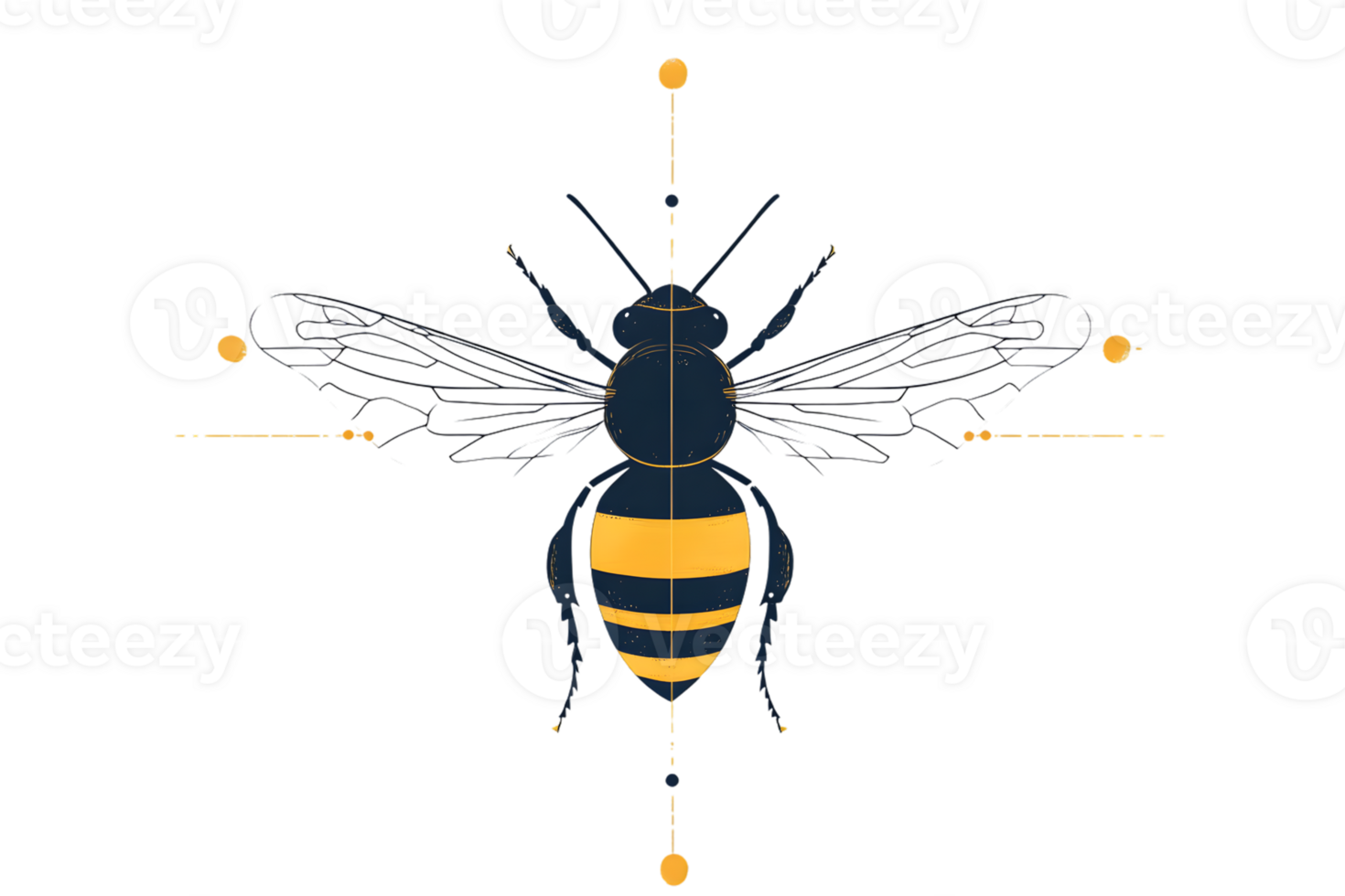 A stylized bee in flight with vibrant yellow and black stripes perfect for nature science an png