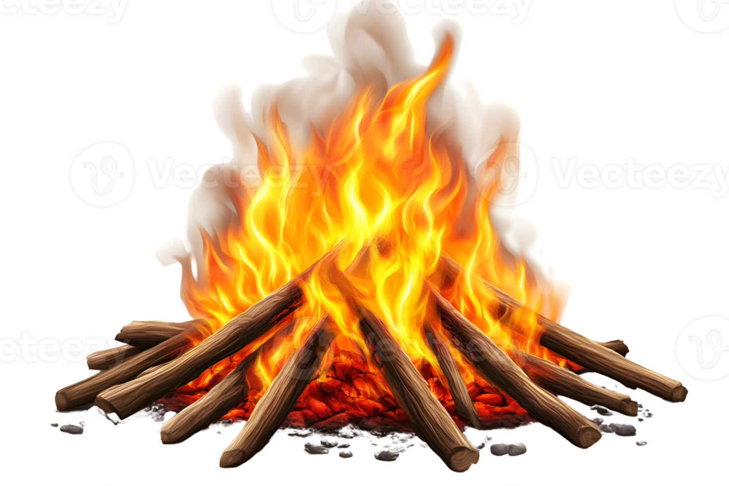 A vibrant campfire with glowing flames and logs perfect for outdoor adventure themes and cozy png