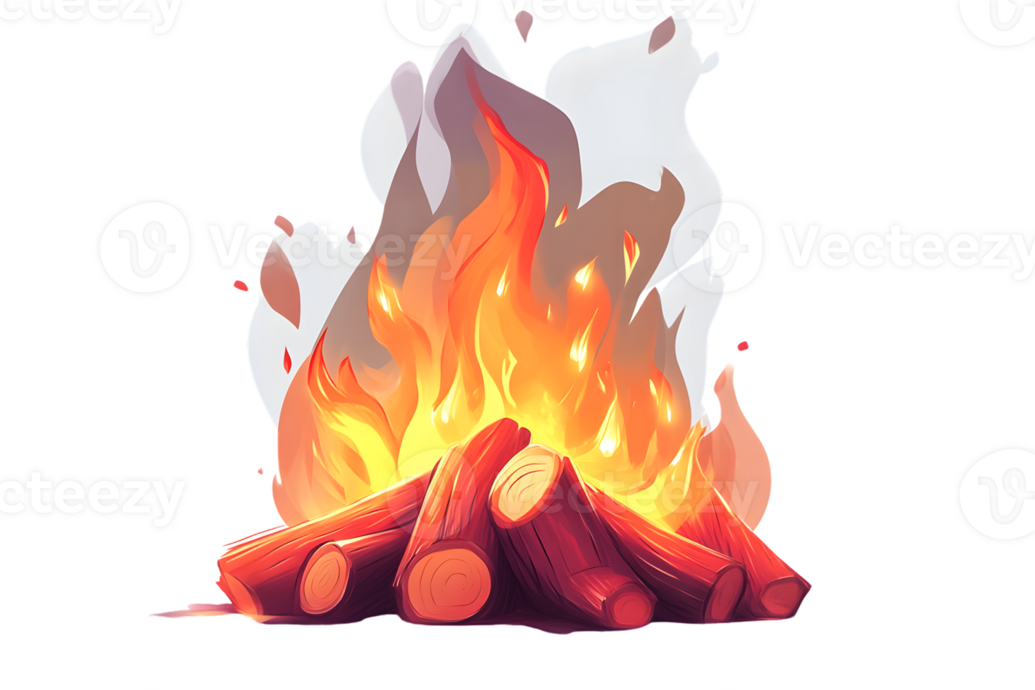 A vibrant campfire with glowing flames and smoke perfect for outdoor adventure themes png
