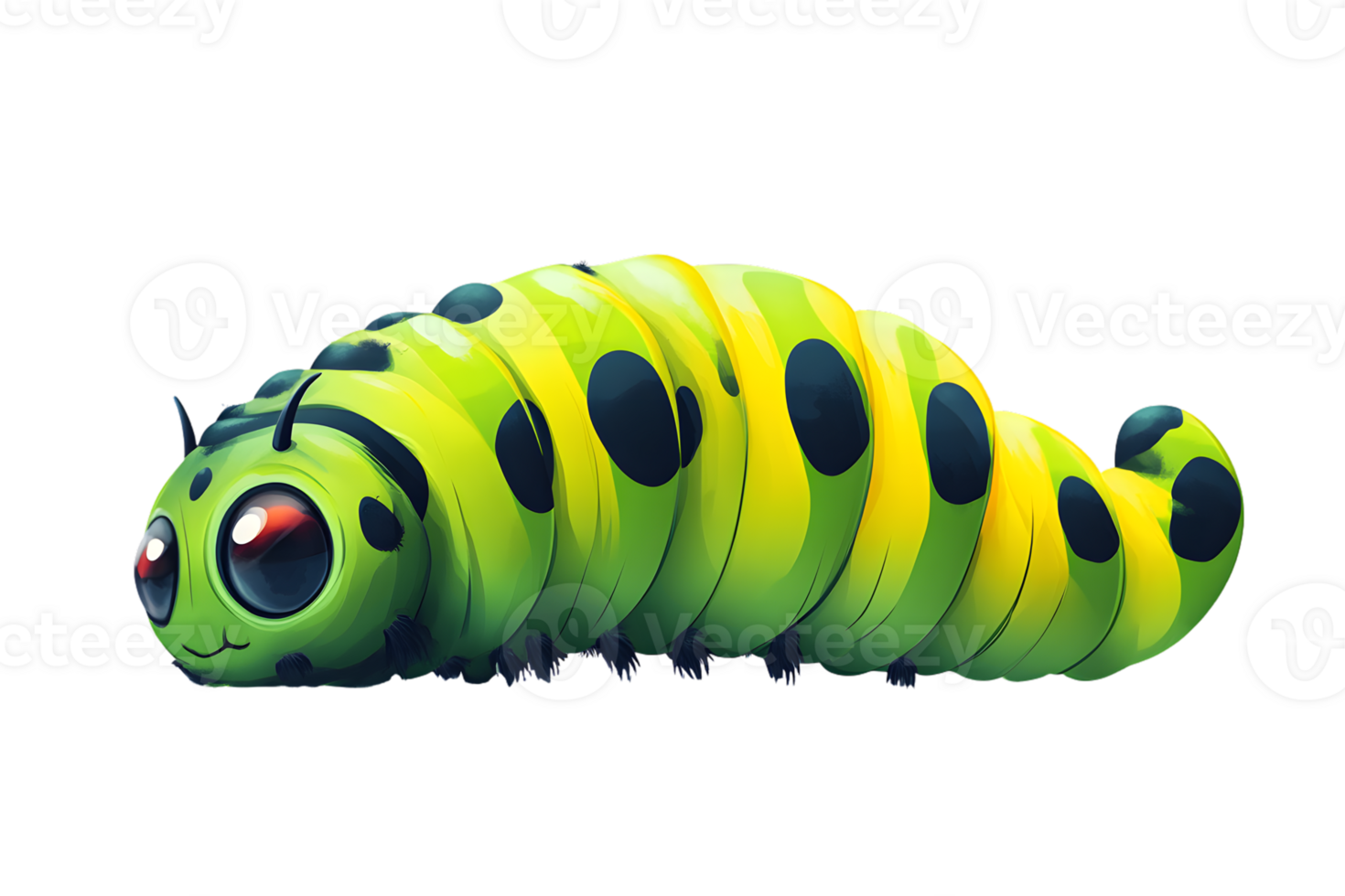 A vibrant caterpillar with large expressive eyes and colorful patterns perfect for nature edu png