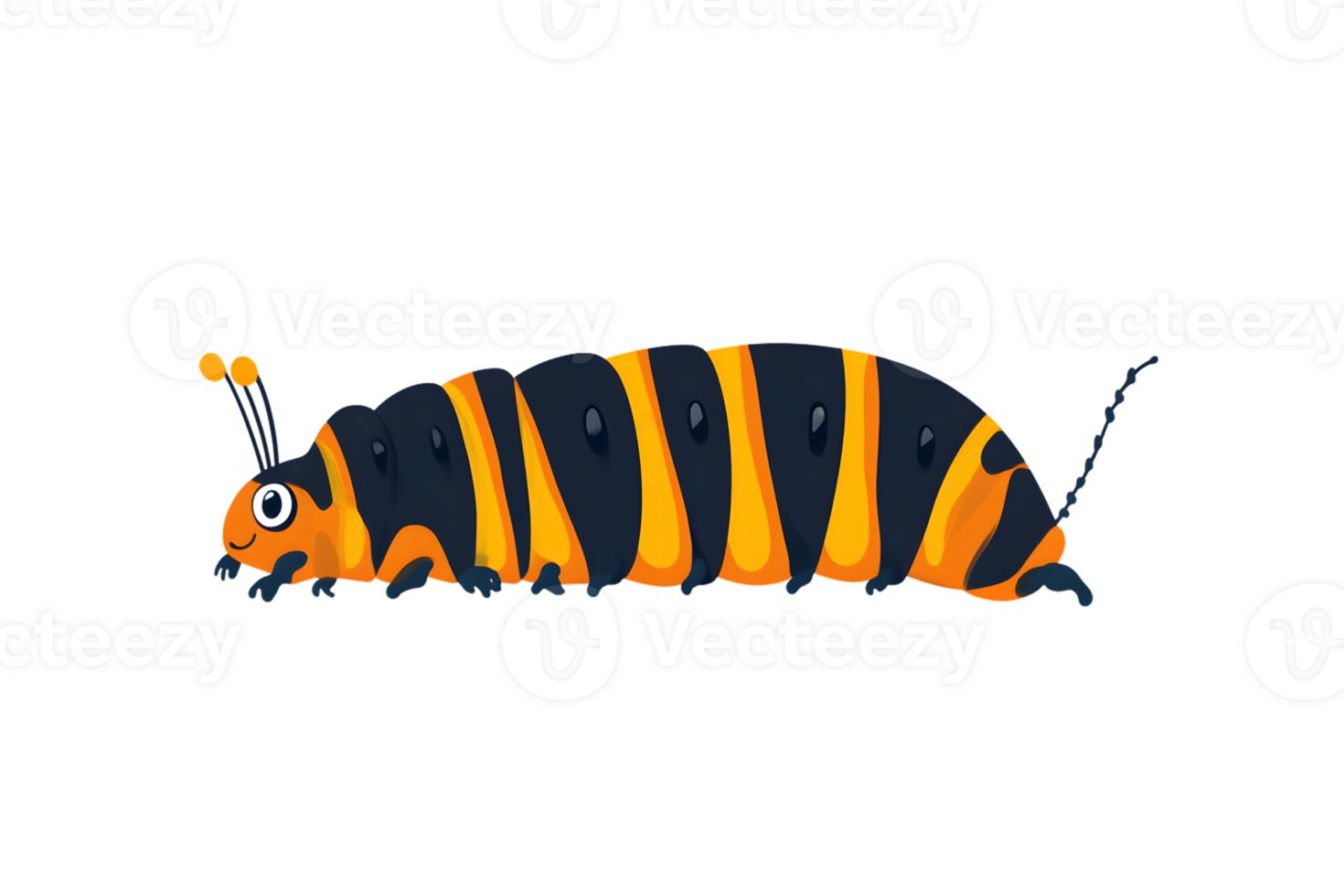 A vibrant caterpillar with striking orange and black stripes perfect for educational materials png