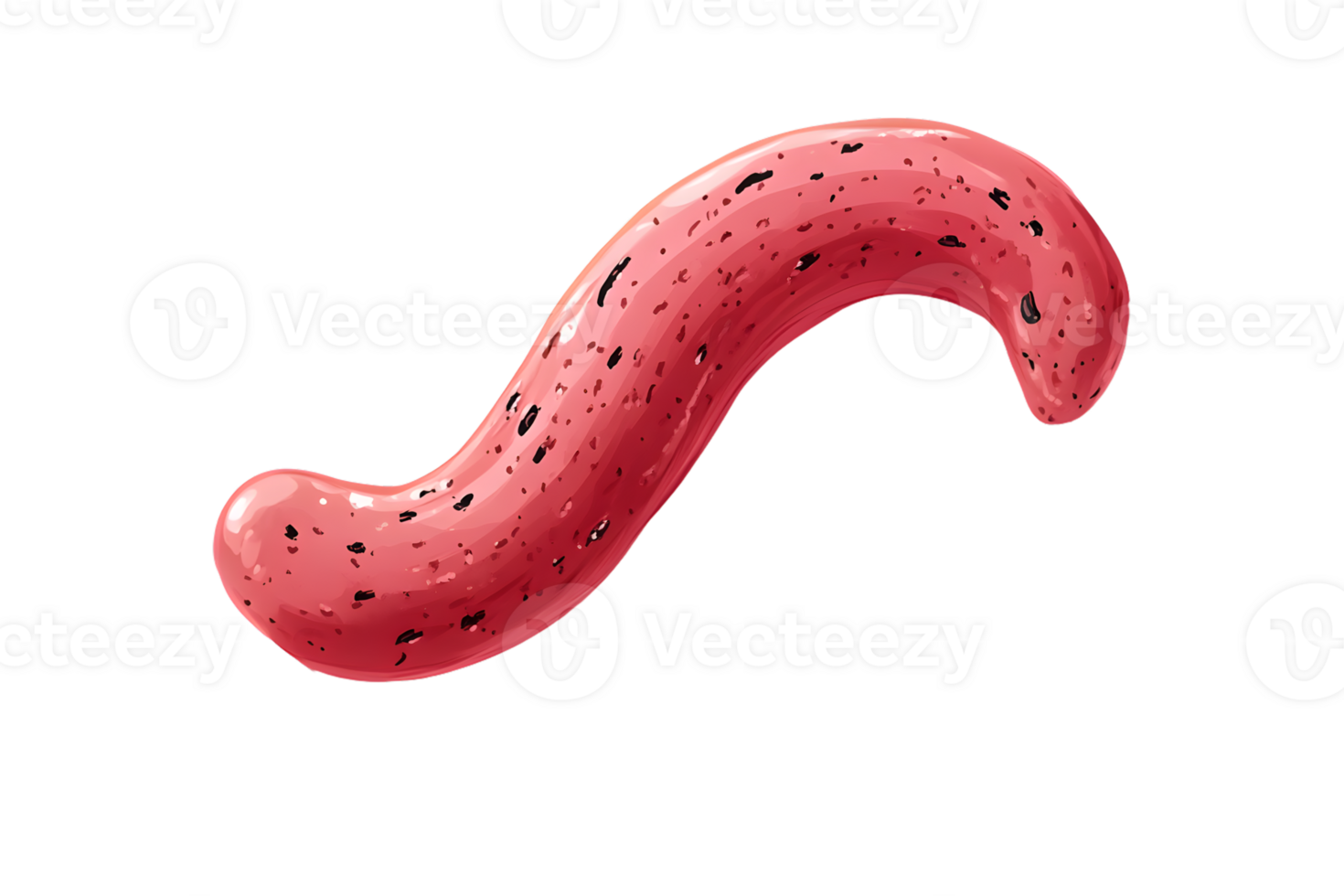 A vibrant glossy red worm with a curved body and speckled texture on a black background png