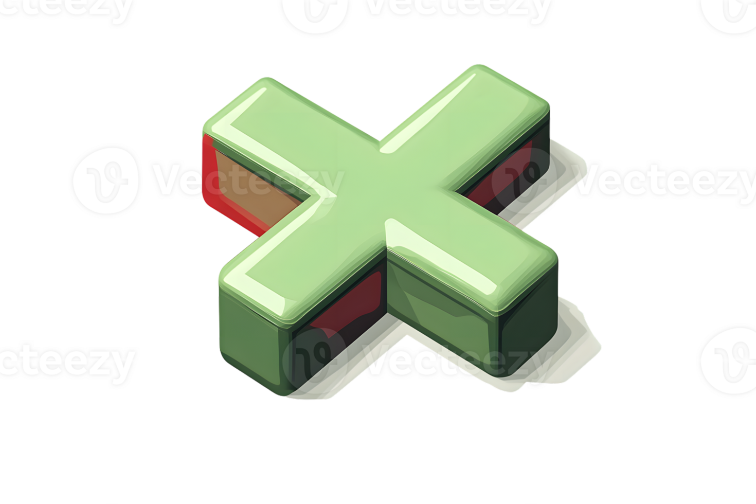 A vibrant green cross icon with a glossy finish ideal for digital interfaces and applications png
