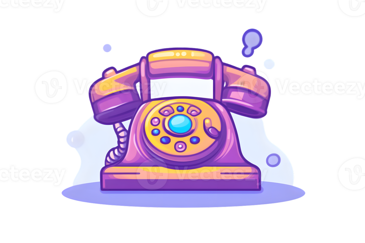 A vibrant purple rotary phone with a retro design surrounded by colorful bubbles perfect for png