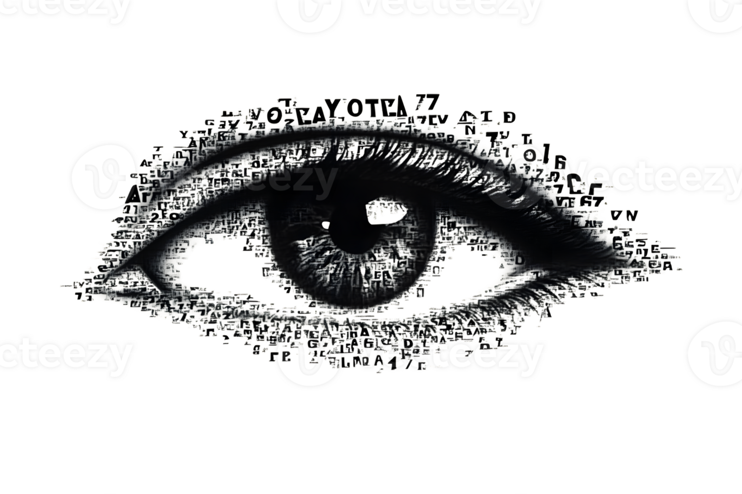 Abstract Digital Eye Artwork with Text Overlay and Cyber Elements png