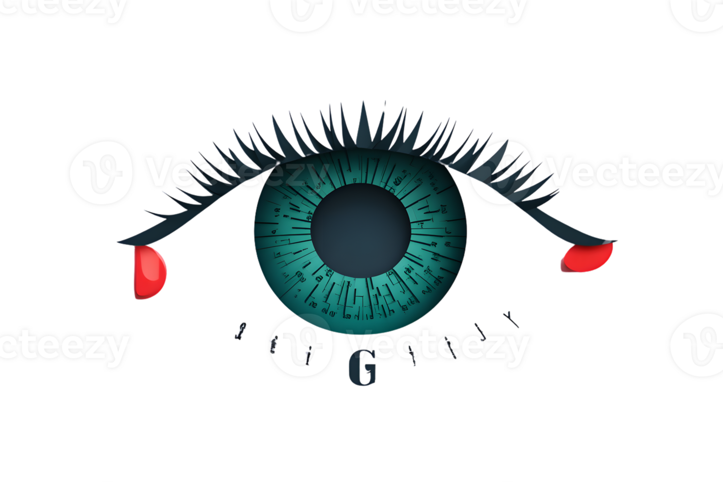 Abstract Eye Design with Teardrops and Vision Chart Elements png
