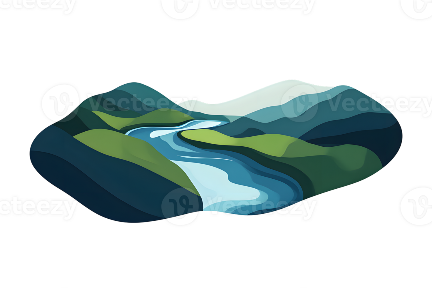 Abstract Landscape with Winding River and Layered Hills png
