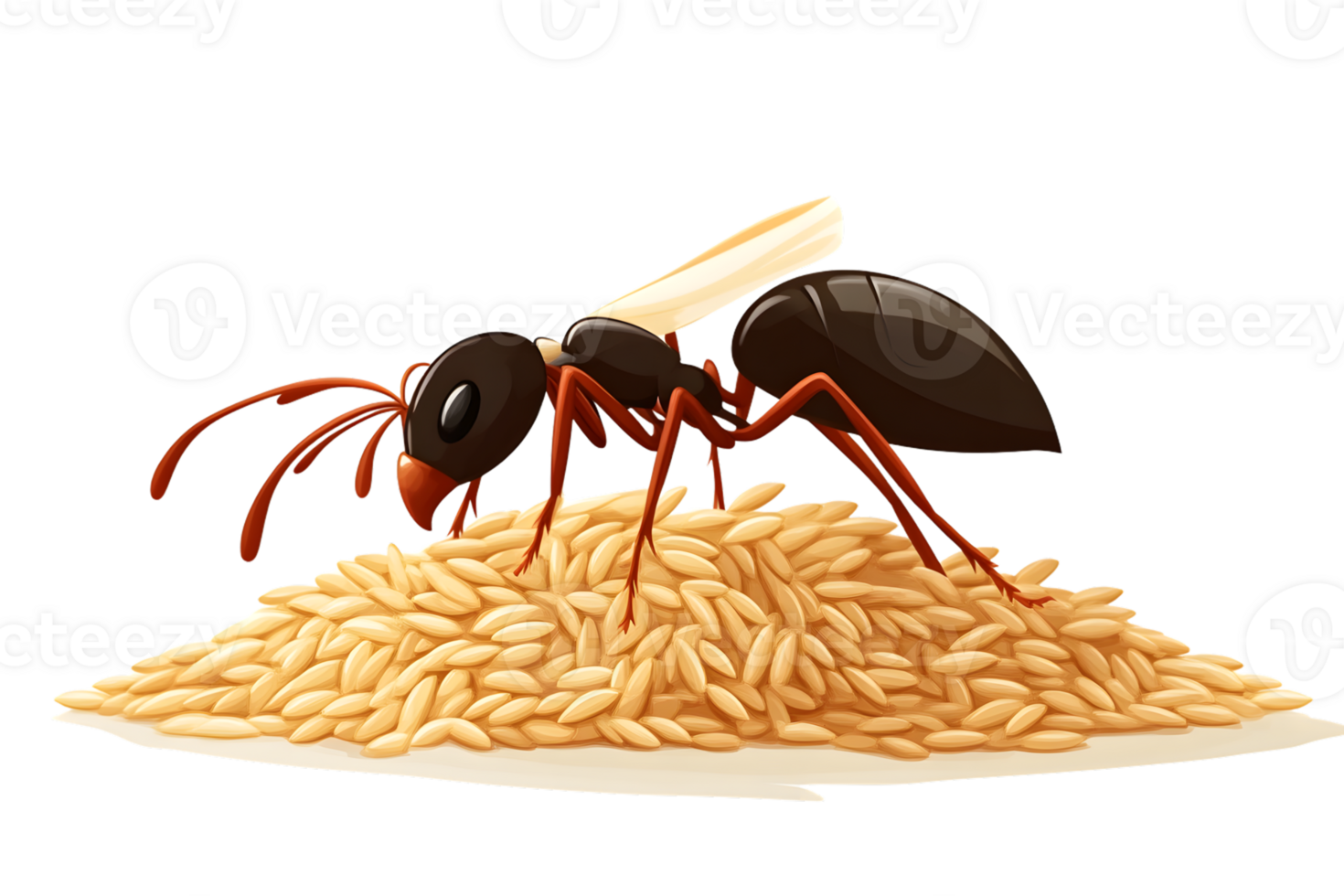 An insect carrying a grain standing on a pile of grains detailed illustration for educational png