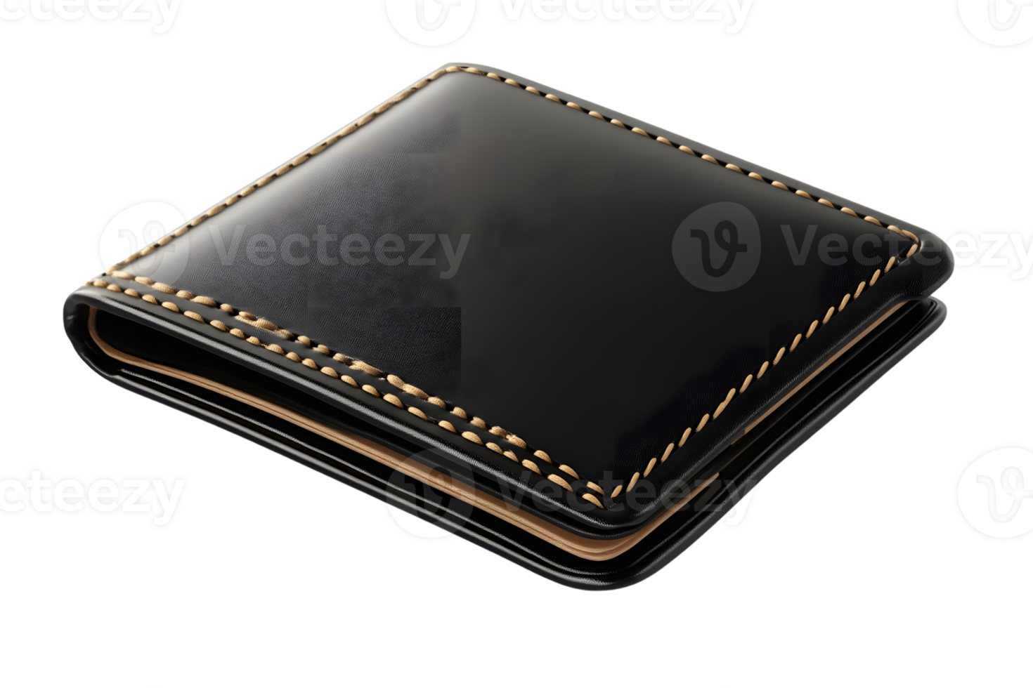 Black Leather Wallet with Gold Stitching A Classic and Elegant Accessory for Everyday Use png