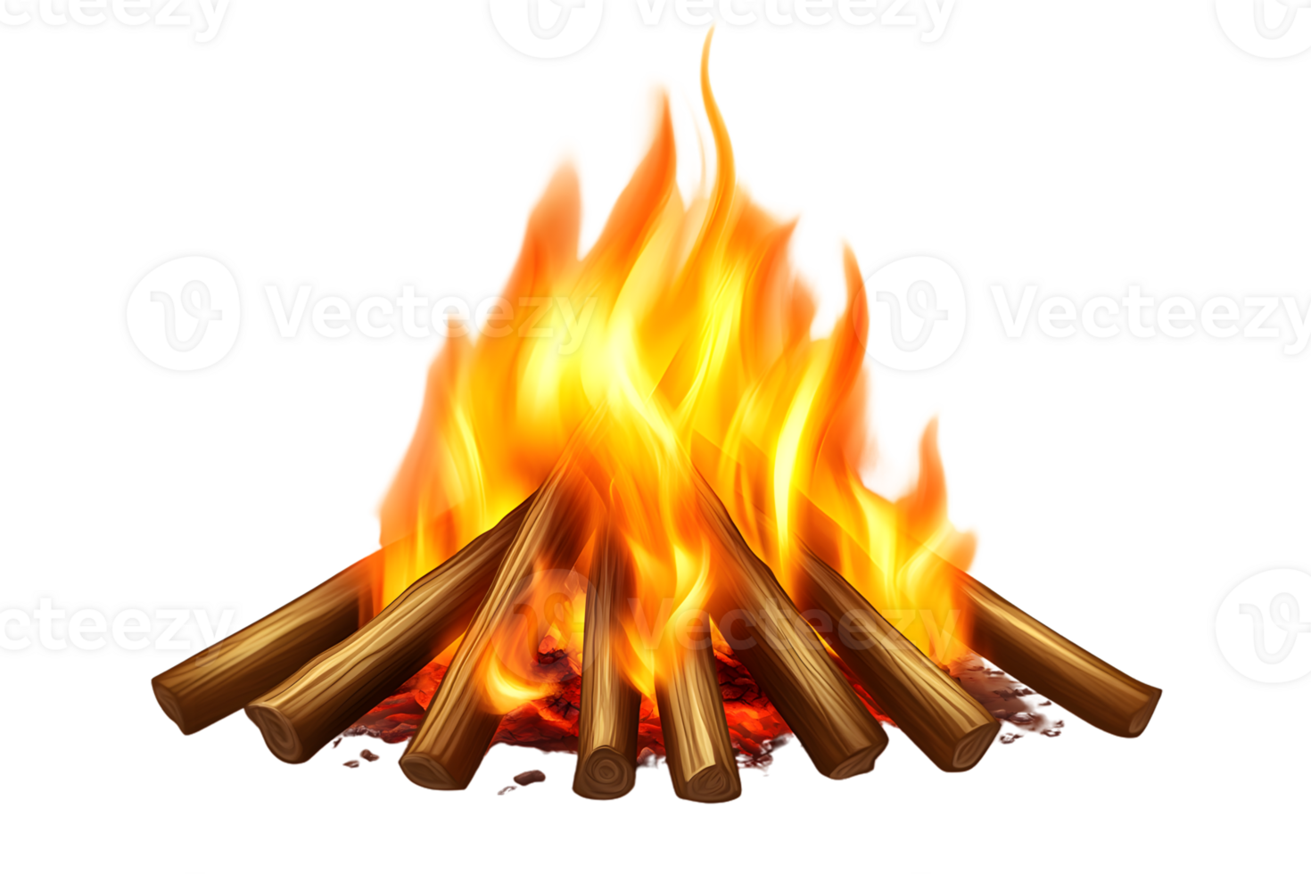 Blazing Campfire with Bright Flames and Burning Logs Perfect for Outdoor Themes and Nature Sce png