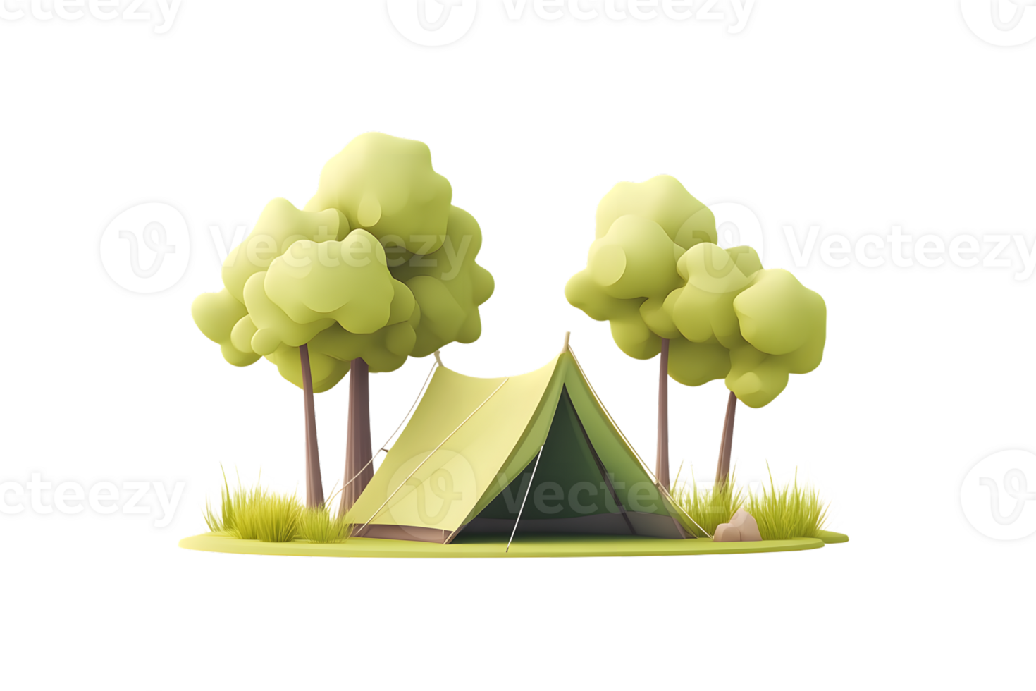 Camping Tent in a Serene Forest Setting with Trees and Grass Ideal for Outdoor Adventure Theme png