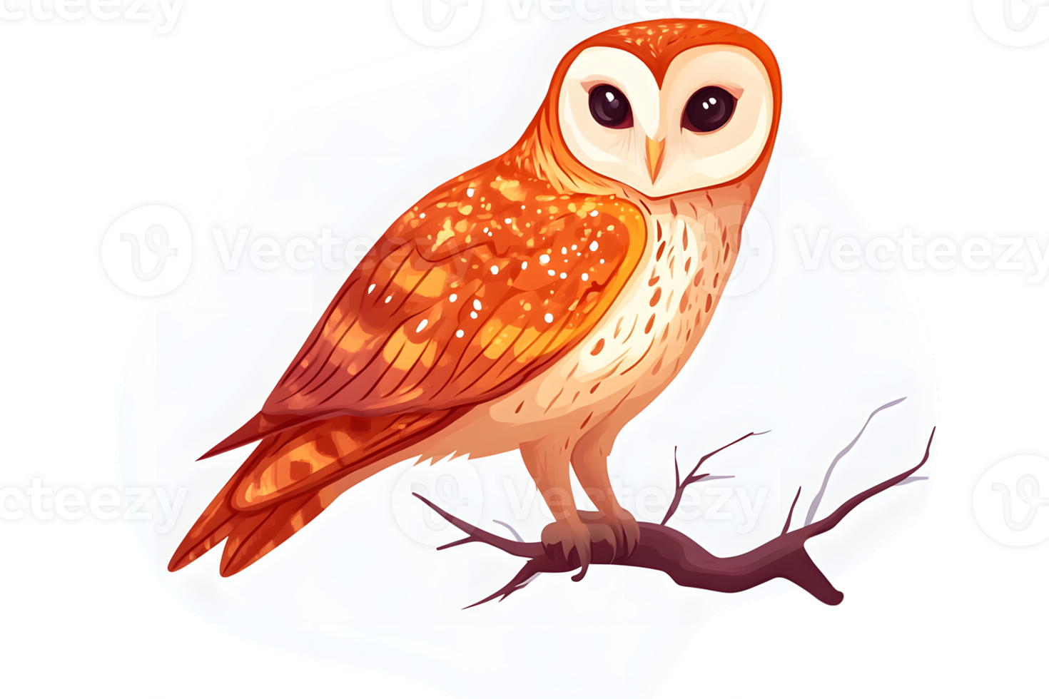 Charming Owl Perched on a Branch Against a Full Moon Background png