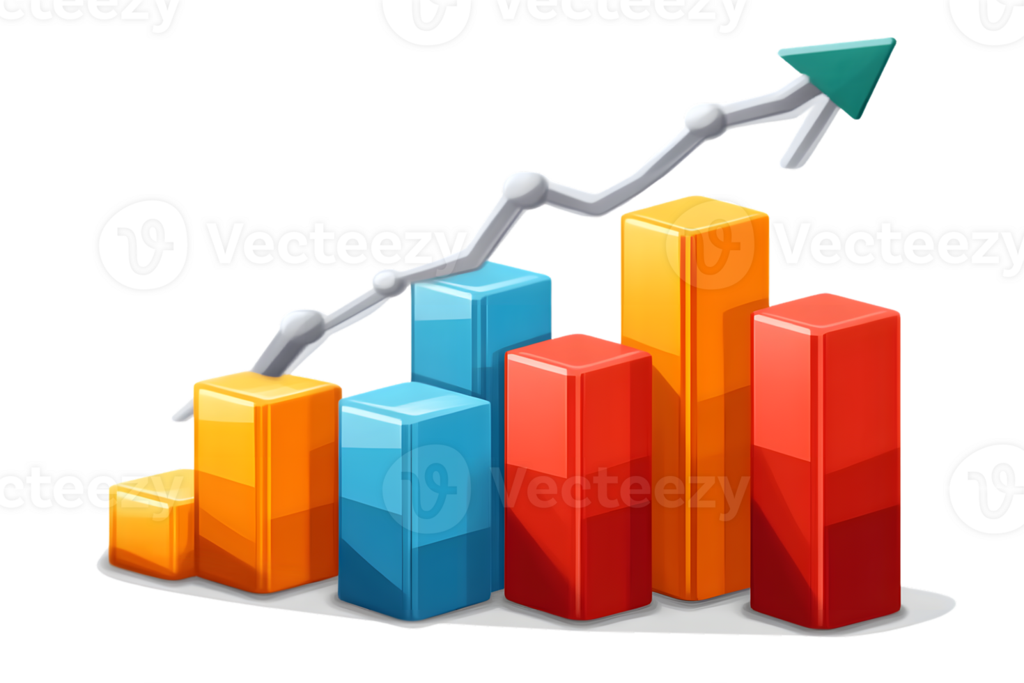 Colorful Bar Graph with Upward Trend Arrow Business Growth Visualization Financial Success In png