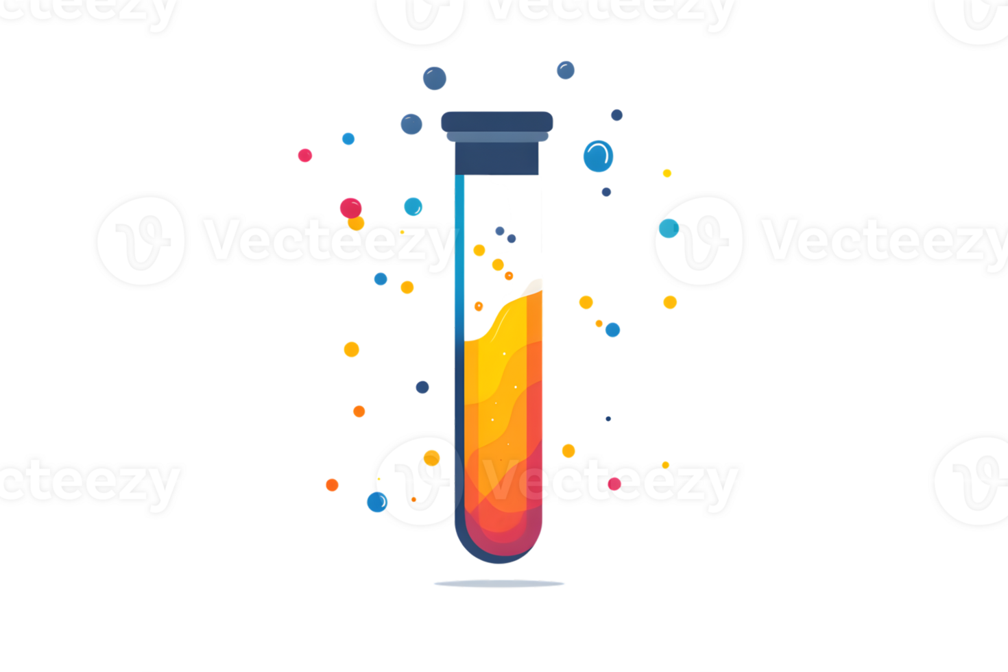 Colorful Chemical Reaction in a Test Tube with Bubbles Floating Around png