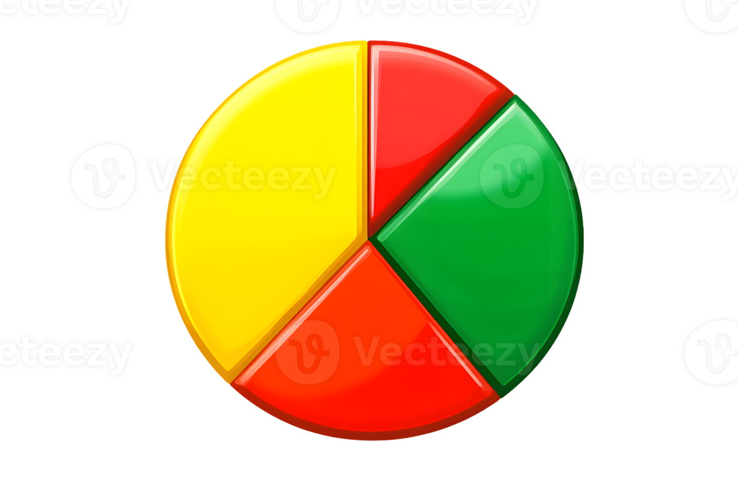 Colorful Pie Chart Divided into Four Sections Yellow Red and Green for Data Visualization png