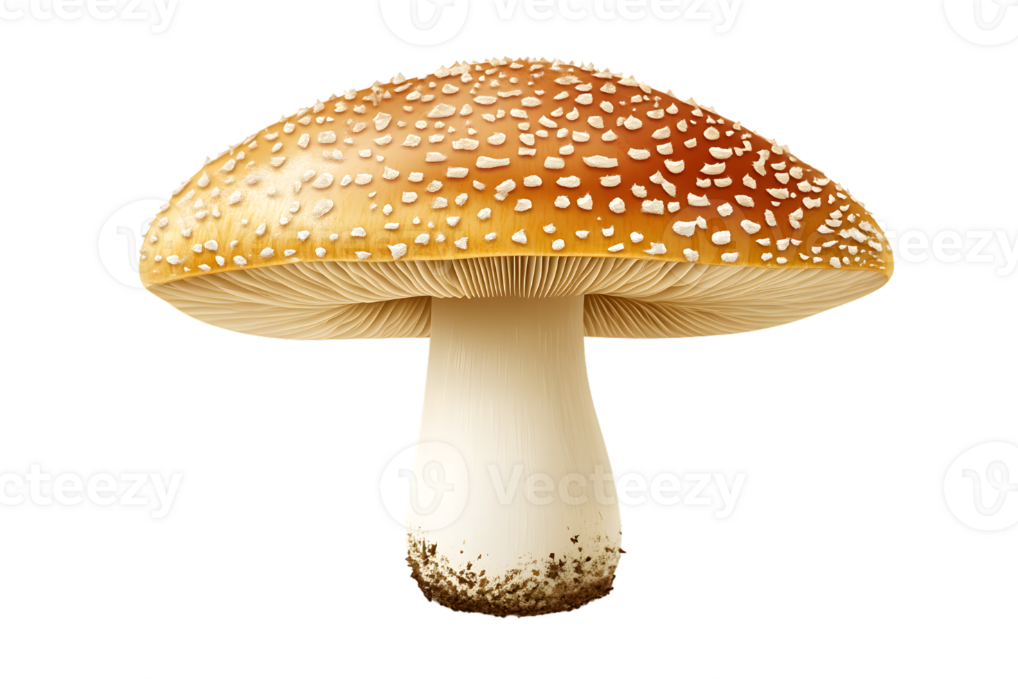 Detailed Mushroom with Spotted Cap and Gills Isolated on Black Background for Nature Science png