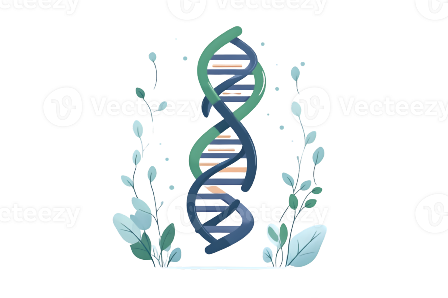 DNA Double Helix with Botanical Elements Science and Nature Fusion for Educational Medical a png