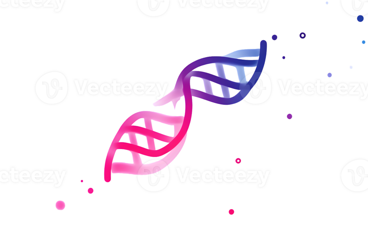 DNA Double Helix with Gradient Colors and Surrounding Particles png