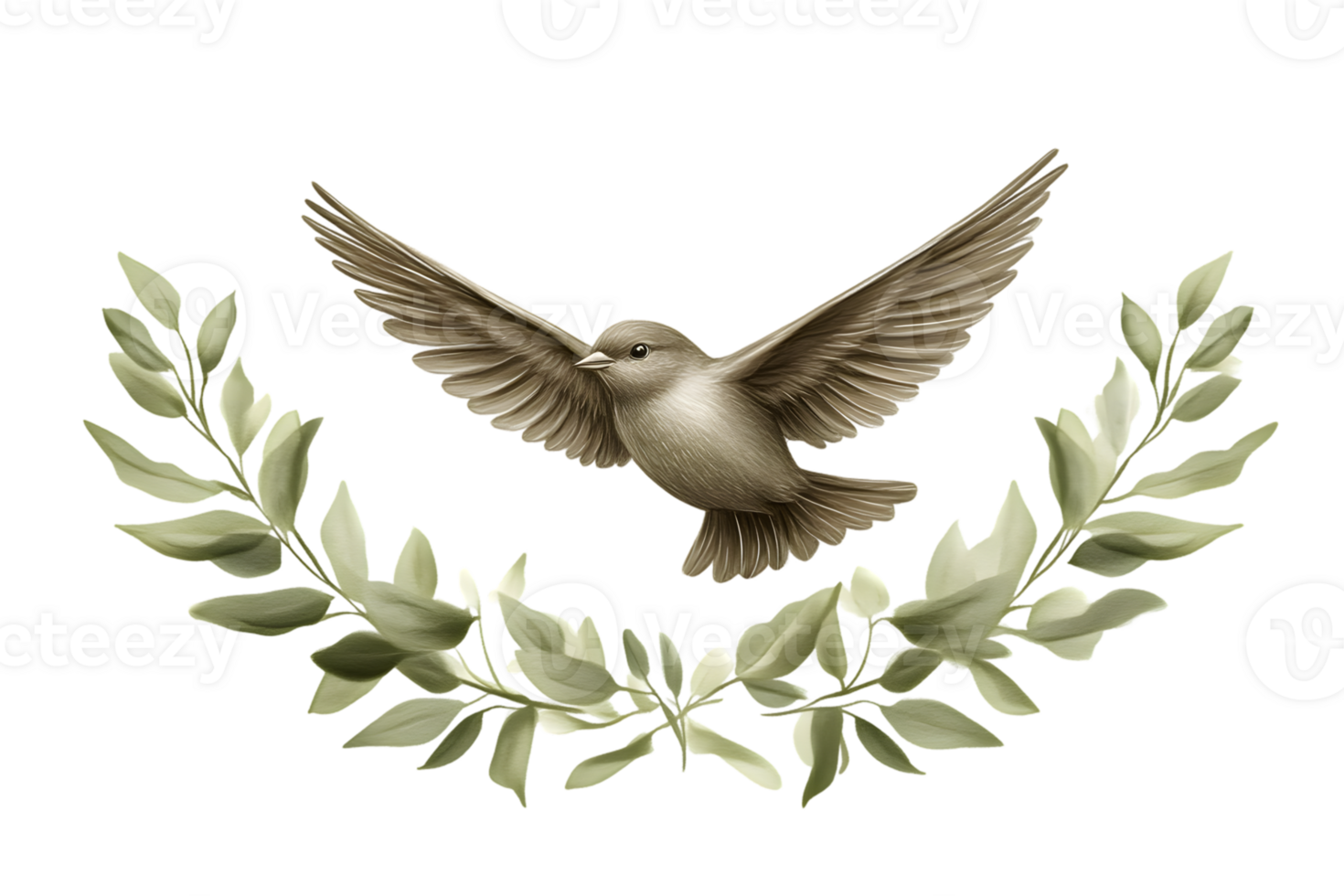 Elegant Flying Bird with Olive Branches Nature and Peace Symbol for Design Artwork and Decor png