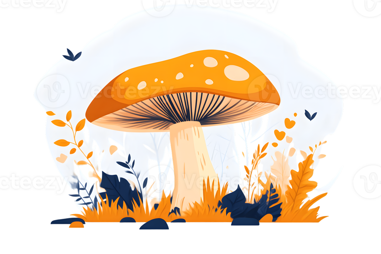 Enchanted Forest Mushroom with Autumn Leaves and Butterflies Illustration for Nature Fantasy png