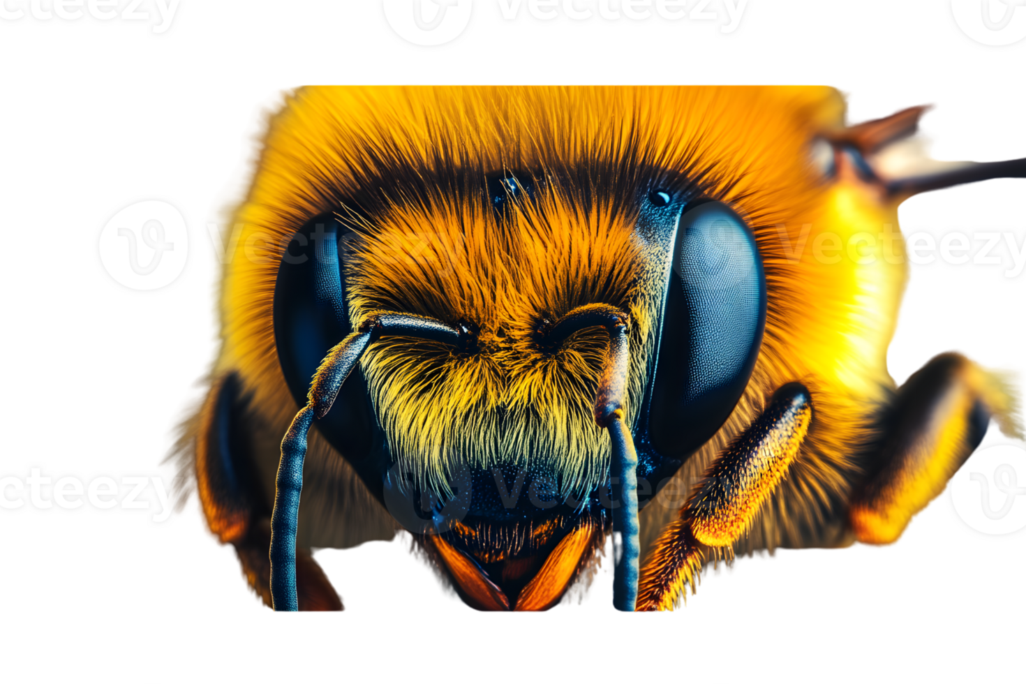 Extreme Closeup of a Bees Face Golden Fur and Compound Eyes Nature Macro Photography png