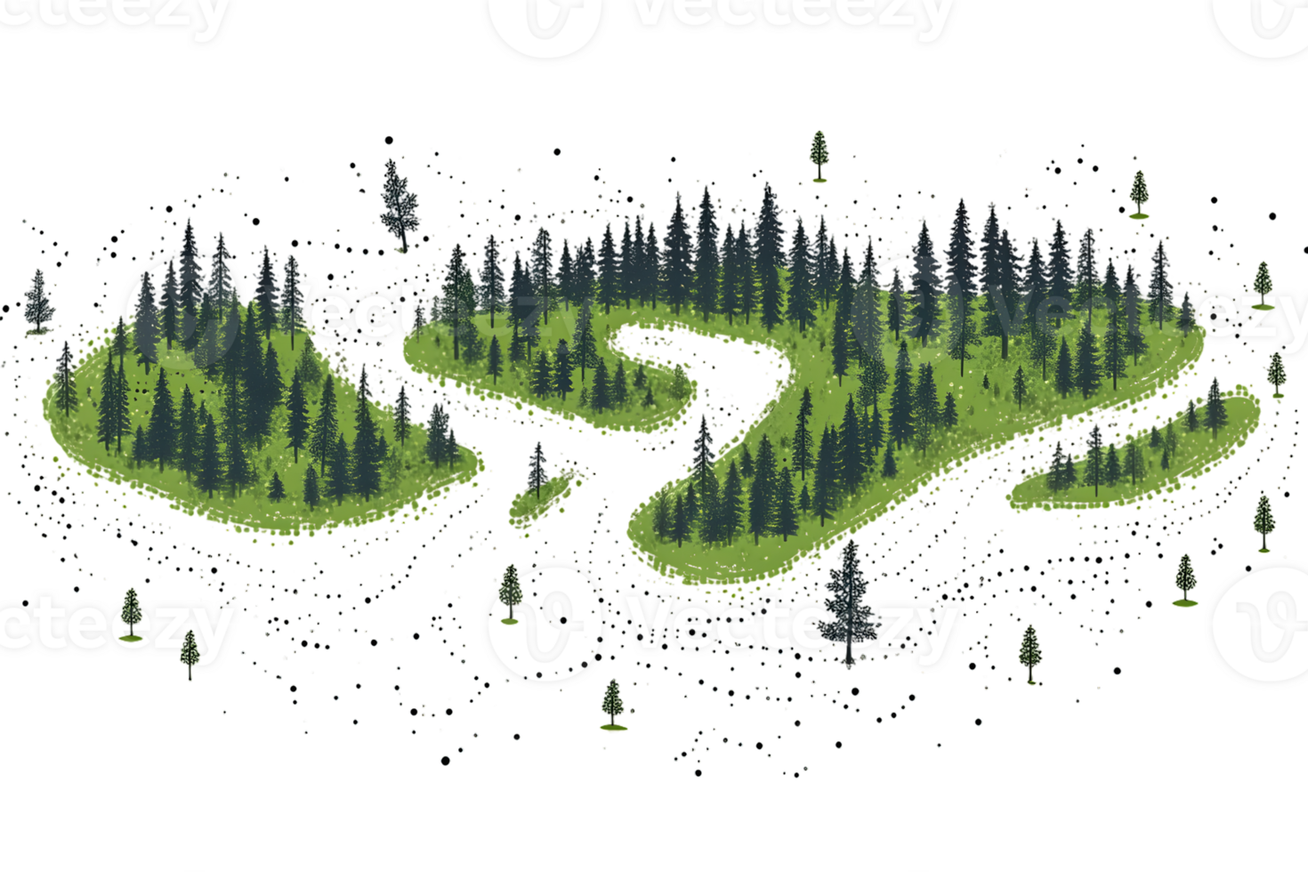 Forest Islands in Abstract Design with Trees and Nature Elements png