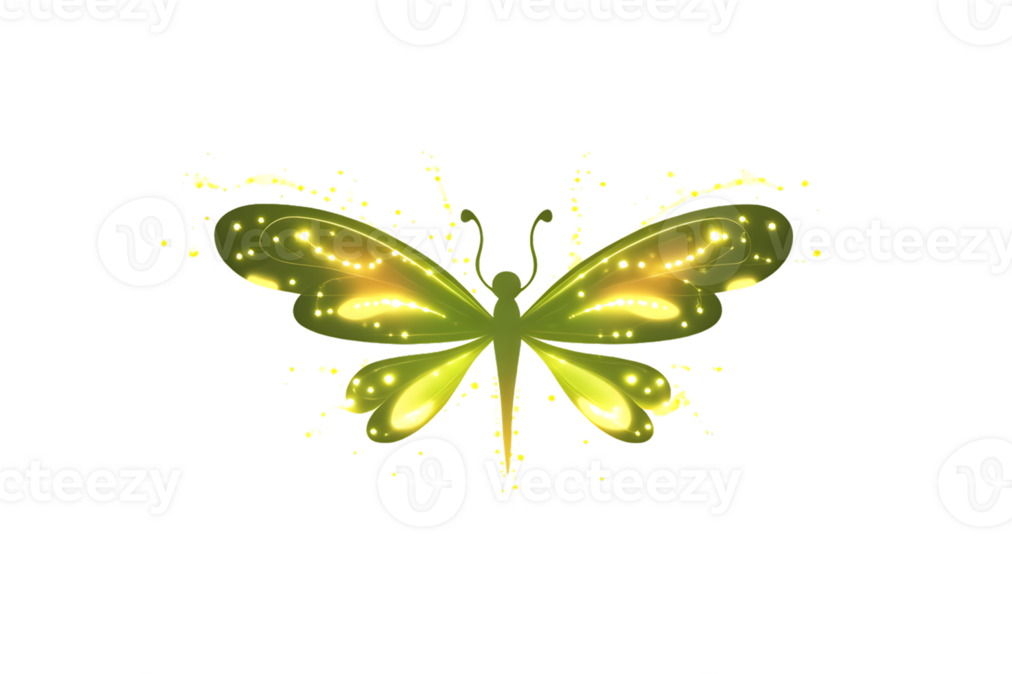 Glowing Green Butterfly with Paint Splatter Design Abstract Insect Illustration Digital Art png