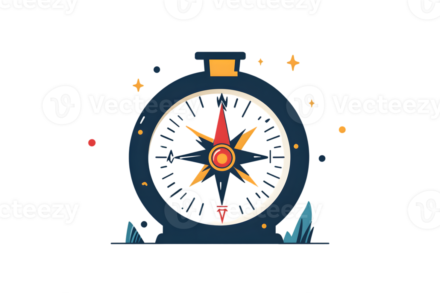 Illustrative Compass Design with Vibrant Colors and Star Accents for Navigation Themes png
