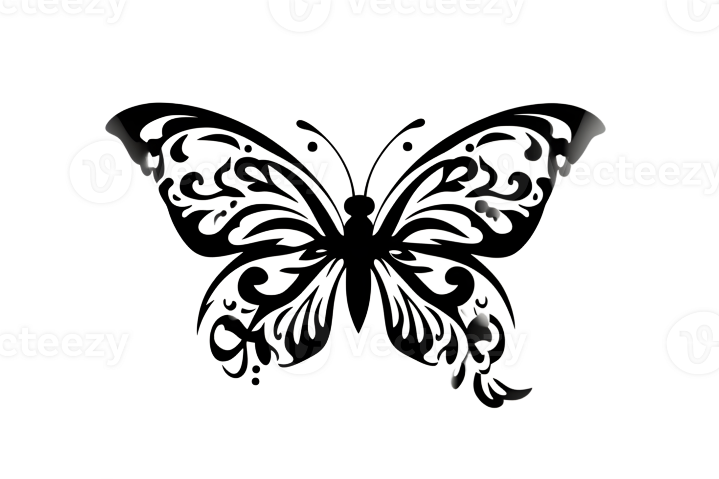 Intricate Butterfly Silhouette with Detailed Wings Perfect for Design Projects and Creative Ar png