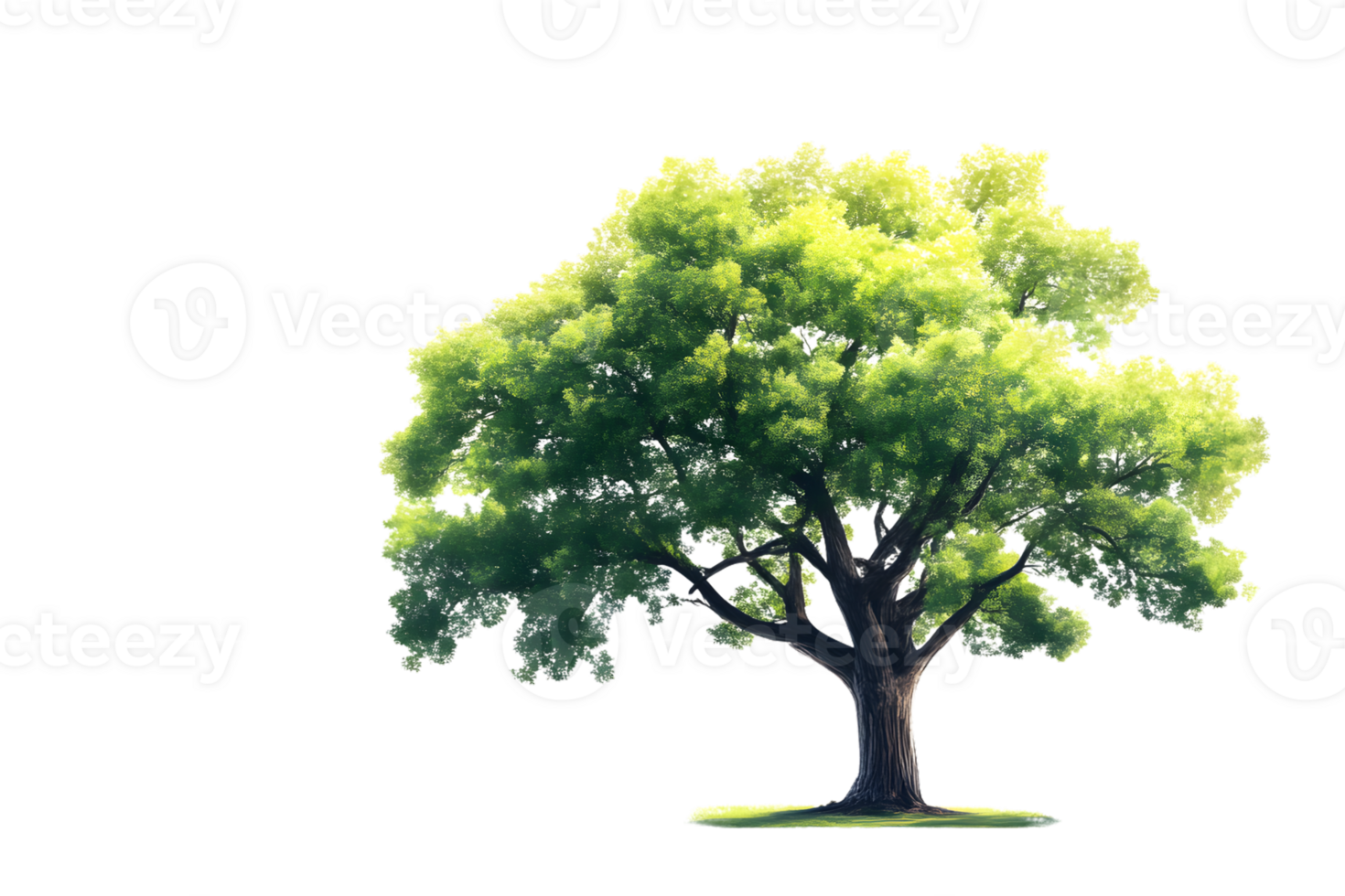 Large Deciduous Tree with Lush Green Foliage Isolated on Black Background png