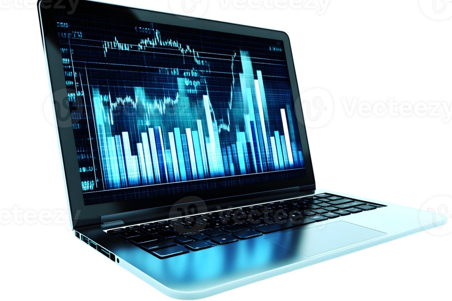 Laptop screen displaying financial charts and graphs business analytics data visualization png